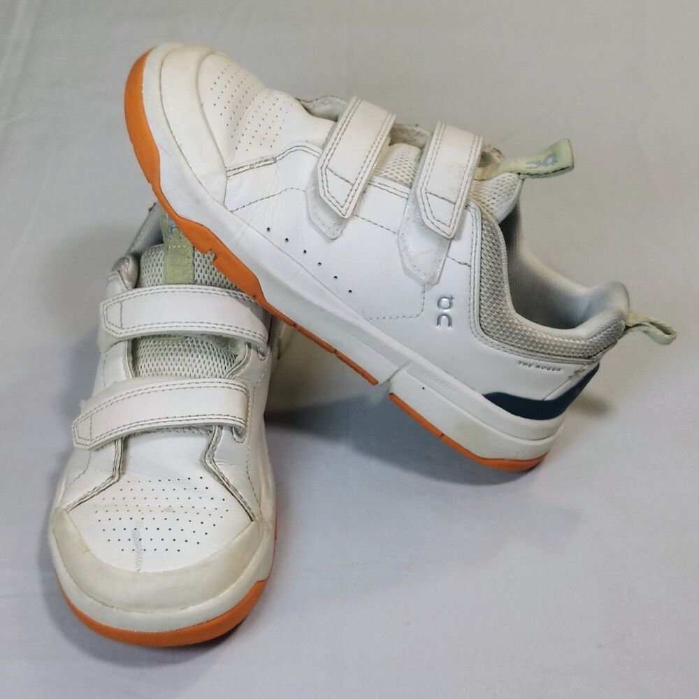 On Cloud Sneakers The Roger Kids Cloudtec White Navy Orange Hook & Loop Size 2.5